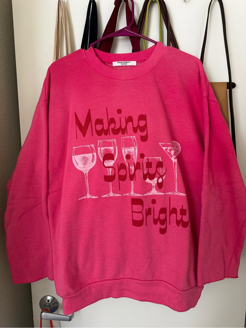 Project Social T Hot Pink "Making Spirits Bright" Crewneck Sweatshirt